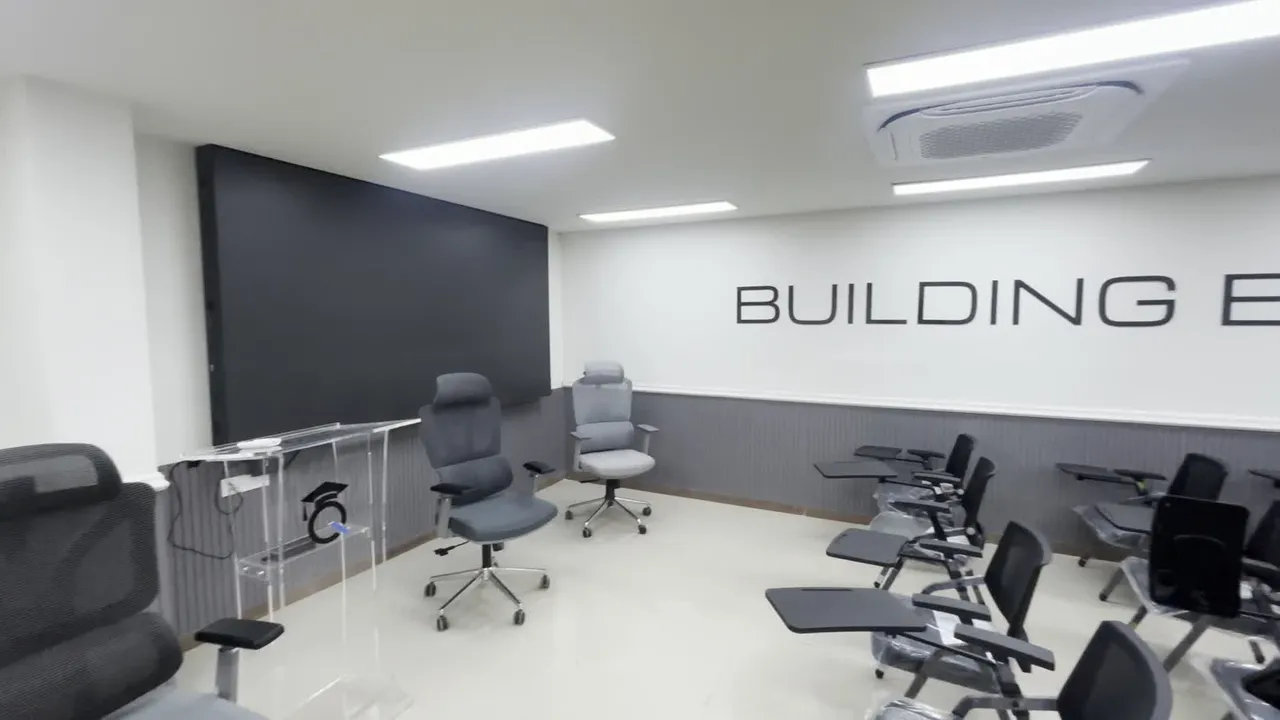 Trainer podium and the big screen